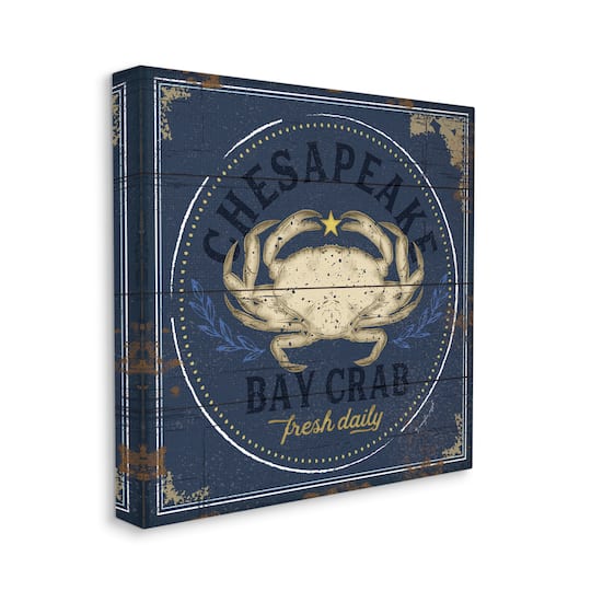 Stupell Industries Vintage Chesapeake Bay Crab Sign Nautical Marine Life Canvas Wall Art